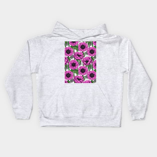 Pink anemone garden Kids Hoodie by katerinamk